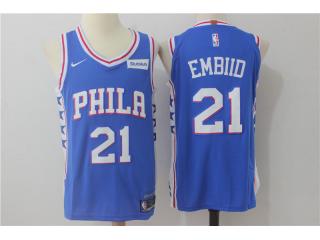 2017-2018 Nike Philadelphia 76ers 21 Joel Embiid Basketball Jersey Blue Player Edition