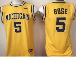 Michigan Wolverines 5 Jalen Rose College Basketball Jersey Yellow