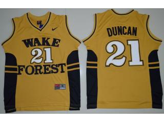 Wake Forest Demon Deacons 21 Tim Duncan College Basketball Jersey Gold