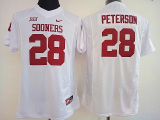 Women Oklahoma Sooners 28 Adrian Peterson College Football Jersey White