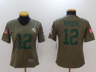 Women Green Bay Packers 12 Aaron Rodgers Olive Salute To Service Limited Jersey
