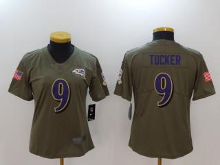 Women Baltimore Ravens 9 Justin Tucker Olive Salute To Service Limited Jersey