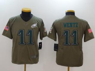 Youth Philadelphia Eagles 11 Carson Wentz Olive Salute To Service Limited Jersey