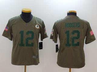 Youth Green Bay Packers 12 Aaron Rodgers Olive Salute To Service Limited Jersey