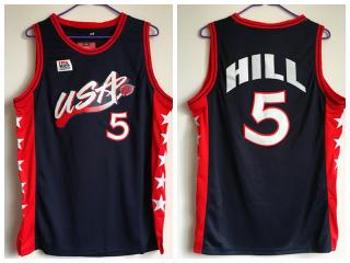 1996 Atlanta Olympic Games USA team dream three USA5 Hill dark blue embroidered Jersey
