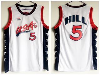 1996 Atlanta Olympic Games USA team dream three USA5 Hill dark White embroidered Jersey