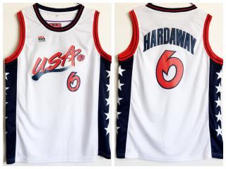 1996 Atlanta Olympic Games USA team dream three USA6 Hardaway dark White embroidered Jersey