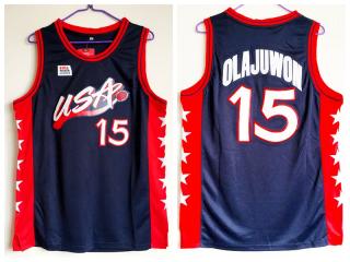 1996 Atlanta Olympic Games USA team dream three Olajuwon USA15 blue jersey