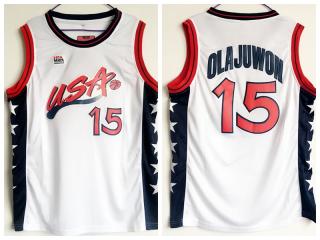 1996 Atlanta Olympic Games USA team dream three Olajuwon USA15 White jersey