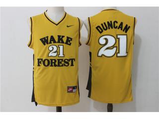 Wake Forest Demon Deacons 21 Tim Duncan College Basketball Jersey Gold