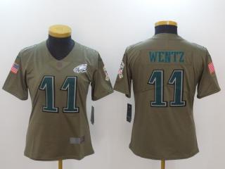 Women Philadelphia Eagles 11 Carson Wentz Olive Salute To Service Limited Jersey