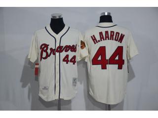 Atlanta Braves 44 Hank Aaron Baseball Jersey Beige Retro