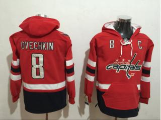 Classic Washington Capitals 8 Alex Ovechkin Ice Hoodies Hockey Jersey Red