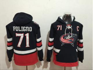 Classic Columbus Blue Jacket 71 Nick Foligno Ice Hoodies Hockey Jersey Black