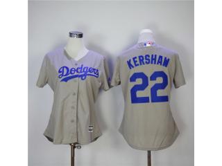 Women Los Angeles Dodgers 22 Clayton Kershaw Baseball Jersey Gray