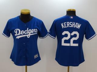 Women Los Angeles Dodgers 22 Clayton Kershaw Baseball Jersey Blue