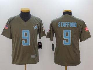 Youth Detroit Lions 9 Matthew Stafford Olive Salute To Service Limited Jersey