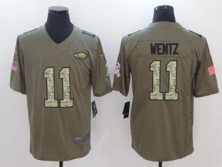 Philadelphia Eagles 11 Carson Wentz Olive Salute To Service Limited Jersey Camo Word