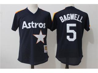 Houston Astros 5 Jeff Bagwell Baseball Jersey dark blue retro hole fabric