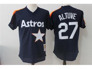 Houston Astros 27 Jose Altuve Baseball Jersey dark blue retro hole fabric