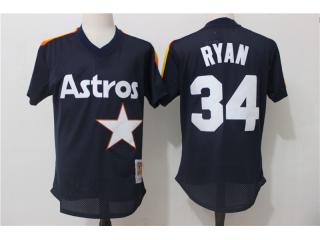 Houston Astros 34 Nolan Ryan Baseball Jersey dark blue retro hole fabric