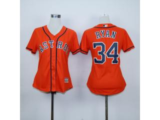 Women Houston Astros 34 Nolan Ryan Baseball Jersey Orange