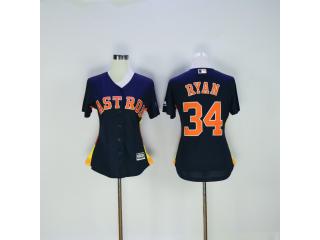 Women Houston Astros 34 Nolan Ryan Baseball Jersey Navy Blue