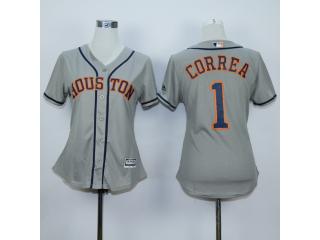 Women Houston Astros 1 Carlos Correa Baseball Jersey Gray
