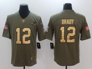 New England Patriots 12 Tom Brady Olive Salute To Service Limited Jersey Gold Word