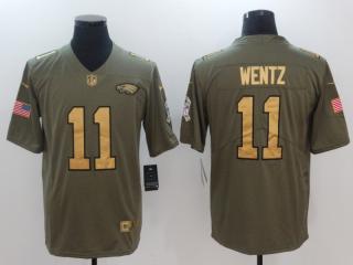 Philadelphia Eagles 11 Carson Wentz Olive Salute To Service Limited Jersey Gold Word
