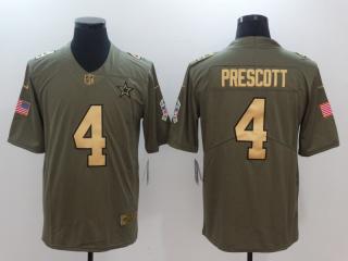 Dallas Cowboys 4 Dak Prescott Olive Salute To Service Limited Jersey Gold Word