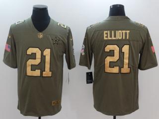 Dallas Cowboys 21 Ezekiel Elliott Olive Salute To Service Limited Jersey Gold Word