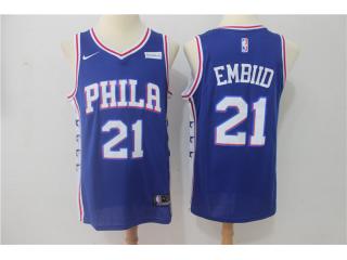 2017-2018 Nike Philadelphia 76ers 21 Joel Embiid Basketball Jersey Blue Fan Edition