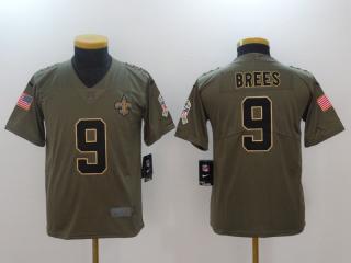 Youth New Orleans Saints 9 Drew Brees Olive Salute To Service Limited Jersey