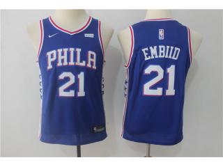 Youth 2017-2018 Nike Philadelphia 76ers 21 Joel Embiid Basketball Jersey Blue Fan Edition