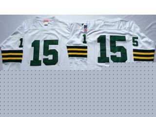 Green Bay Packers 15 Bart Starr Football Jersey White Retro Long sleeve