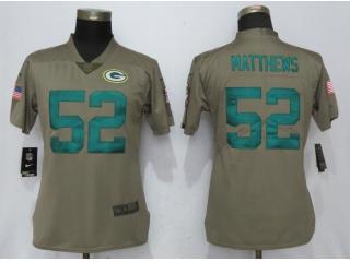Women Green Bay Packers 52 Clay Matthews Olive Salute To Service Jersey