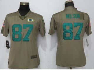 Women Green Bay Packers 87 Jordy Nelson Olive Salute To Service Jersey