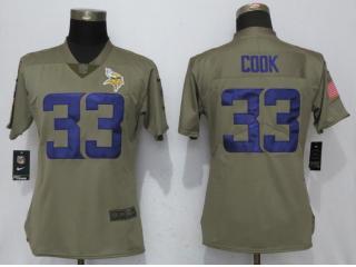 Women Minnesota Vikings 33 Dalvin Cook Olive Salute To Service Jersey