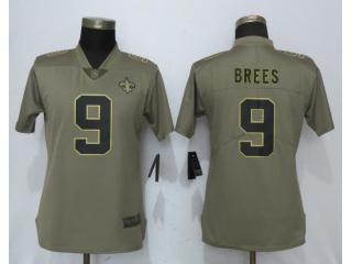 Women New Orleans Saints 9 Drew Brees Olive Salute To Service Jersey