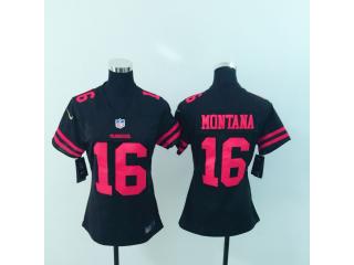 Women San Francisco 49ers 16 Joe Montana Football Jersey Legend Black
