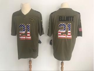 Dallas Cowboys 21 Ezekiel Elliott Olive Salute To Service Limited Jersey National flag