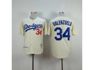 Los Angeles Dodgers 34 Fernando Valenzuela Baseball Jersey Beige retro