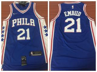 Nike Philadelphia 76ers 21 Joel Embiid Basketball Jersey Blue Fan Edition