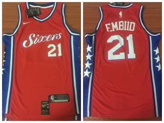 Nike Philadelphia 76ers 21 Joel Embiid Basketball Jersey Red Fan Edition