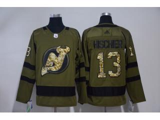 Adidas New Jersey Devils 13 Nico Hischier Hockey Army Green