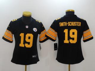 Women Pittsburgh Steelers 19 JuJu Smith-Schuster Football Jersey Legend Black Yellow Word