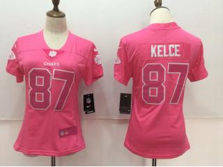 Women Kansas City Chiefs 87 Travis Kelce Football Jersey Legend Pink Red