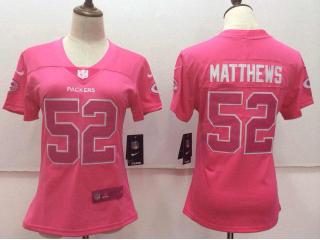Women Green Bay Packers 52 Clay Matthews Football Jersey Legend Pink Red