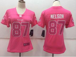 Women Green Bay Packers 87 Jordy Nelson Football Jersey Legend Pink Red